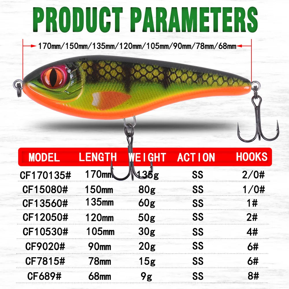 Lipless Jerkbait 68mm 78mm 90mm 105mm