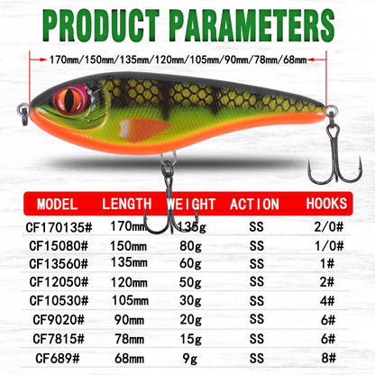 Lipless Jerkbait 68mm 78mm 90mm 105mm